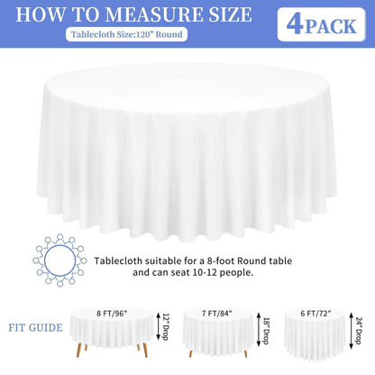 4x Runde Tischdecke Weiß 300cm – Polyester, Knitterfrei