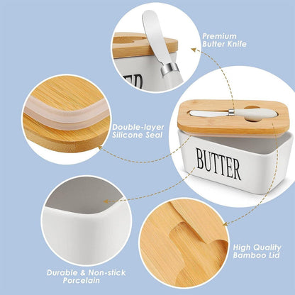 Butterdose Webao Emaille Holzdeckel Silikon-Dichtlippe 250g White