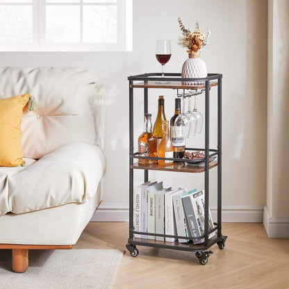 3-Tier Küchenbar Servierwagen mit Rädern, Rollender Mini Bar Cart