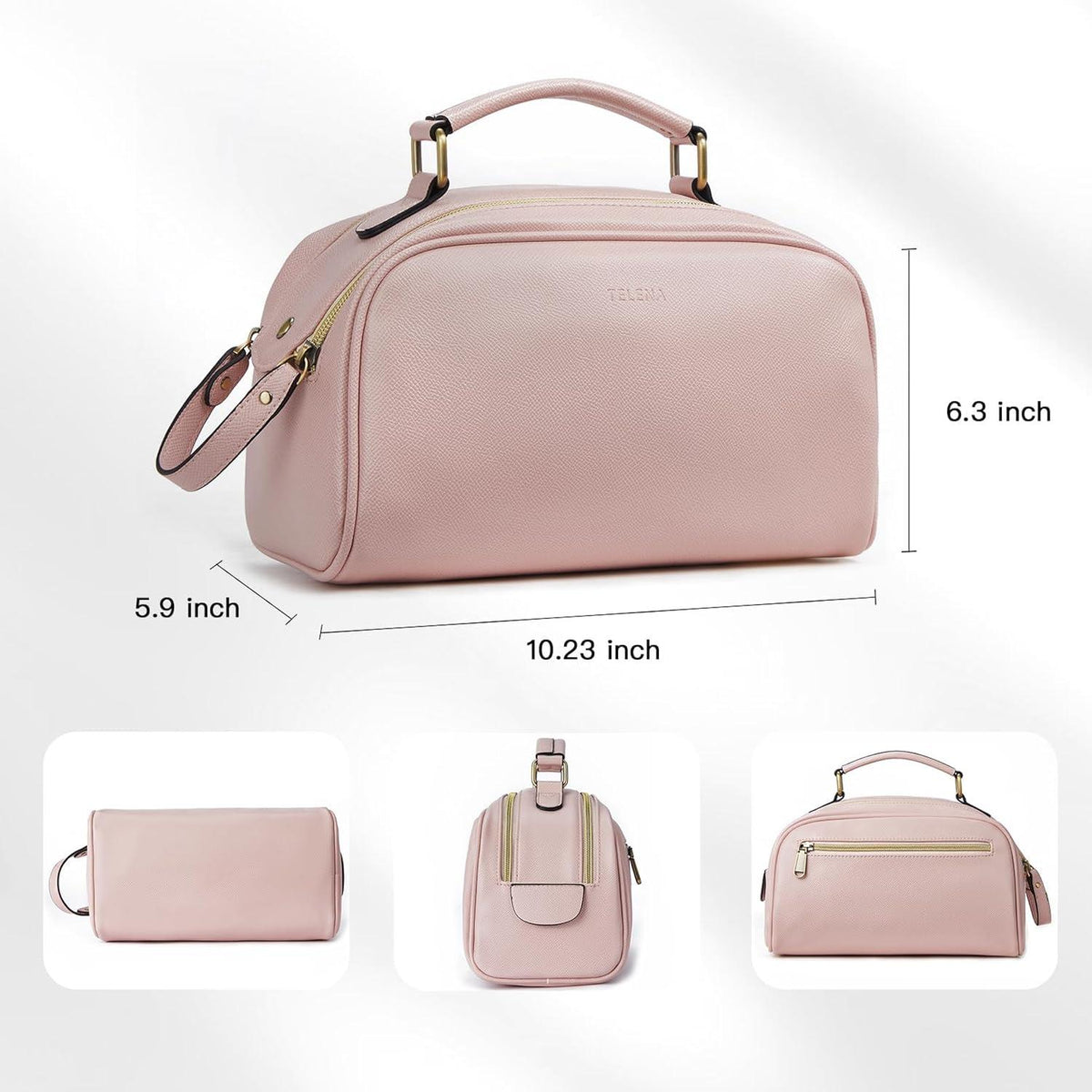 Telena PU-Leder Kulturbeutel für Damen und Herren, Reise-Kosmetiktasche zum Aufhängen, Rosa