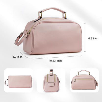 Telena PU-Leder Kulturbeutel für Damen und Herren, Reise-Kosmetiktasche zum Aufhängen, Rosa