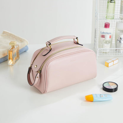 Telena Kulturbeutel Damen Herren, Reise-Kosmetiktasche, PU-Leder, Rosa