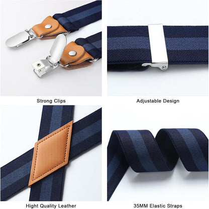 Hosenträger Herren X-Form mit 4 starken Metall-Clips, blau gestreift