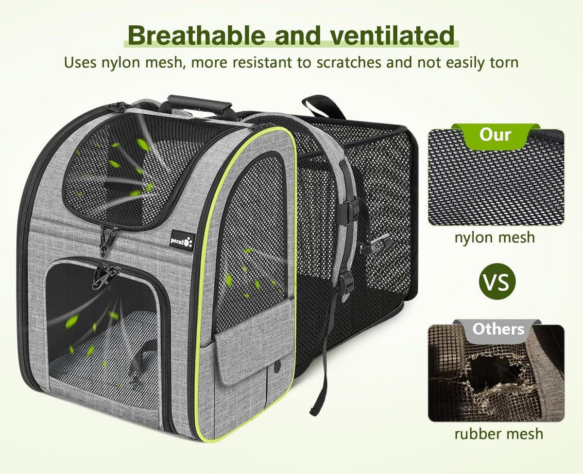 Pecute Hunderucksack Erweiterbar Grau XL Netzfenster/Rucksack für Hunde & Katzen