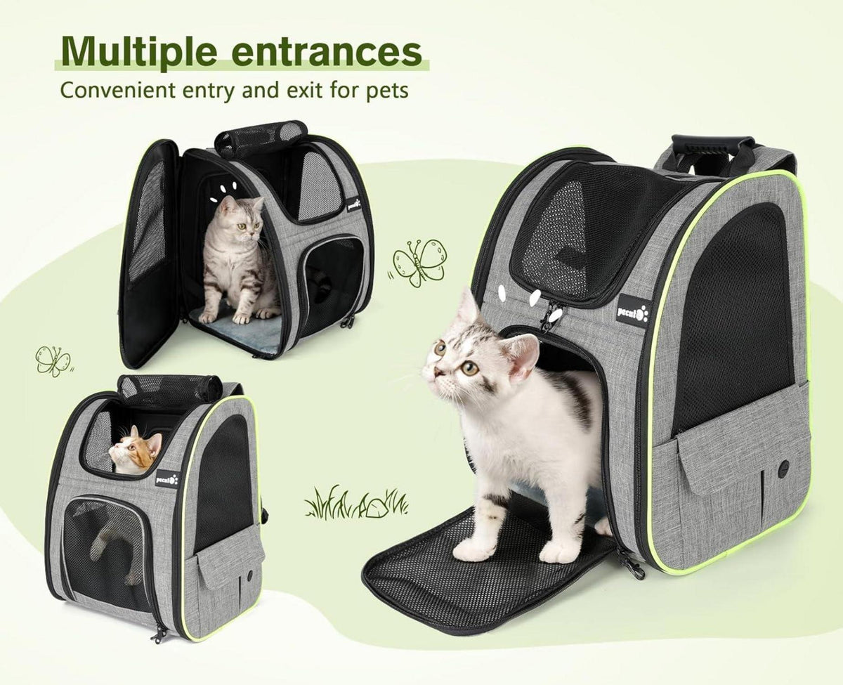 Pecute Hunderucksack Erweiterbar Grau XL Netzfenster/Rucksack für Hunde & Katzen