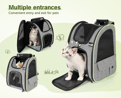 Pecute Hunderucksack Erweiterbar Grau XL Netzfenster/Rucksack für Hunde & Katzen