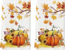 Herbstliche Küchentücher 2er Set Ahornblätter Sonnenblumen Kürbisse