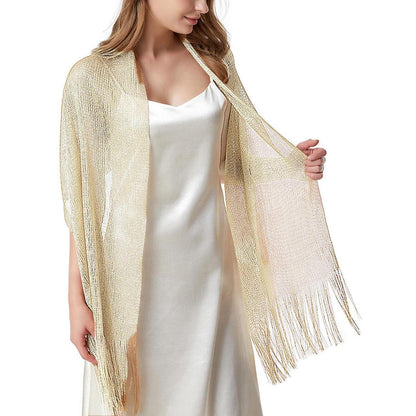 Festliche Stola Damen Elegant mit Quasten - Weiß gold