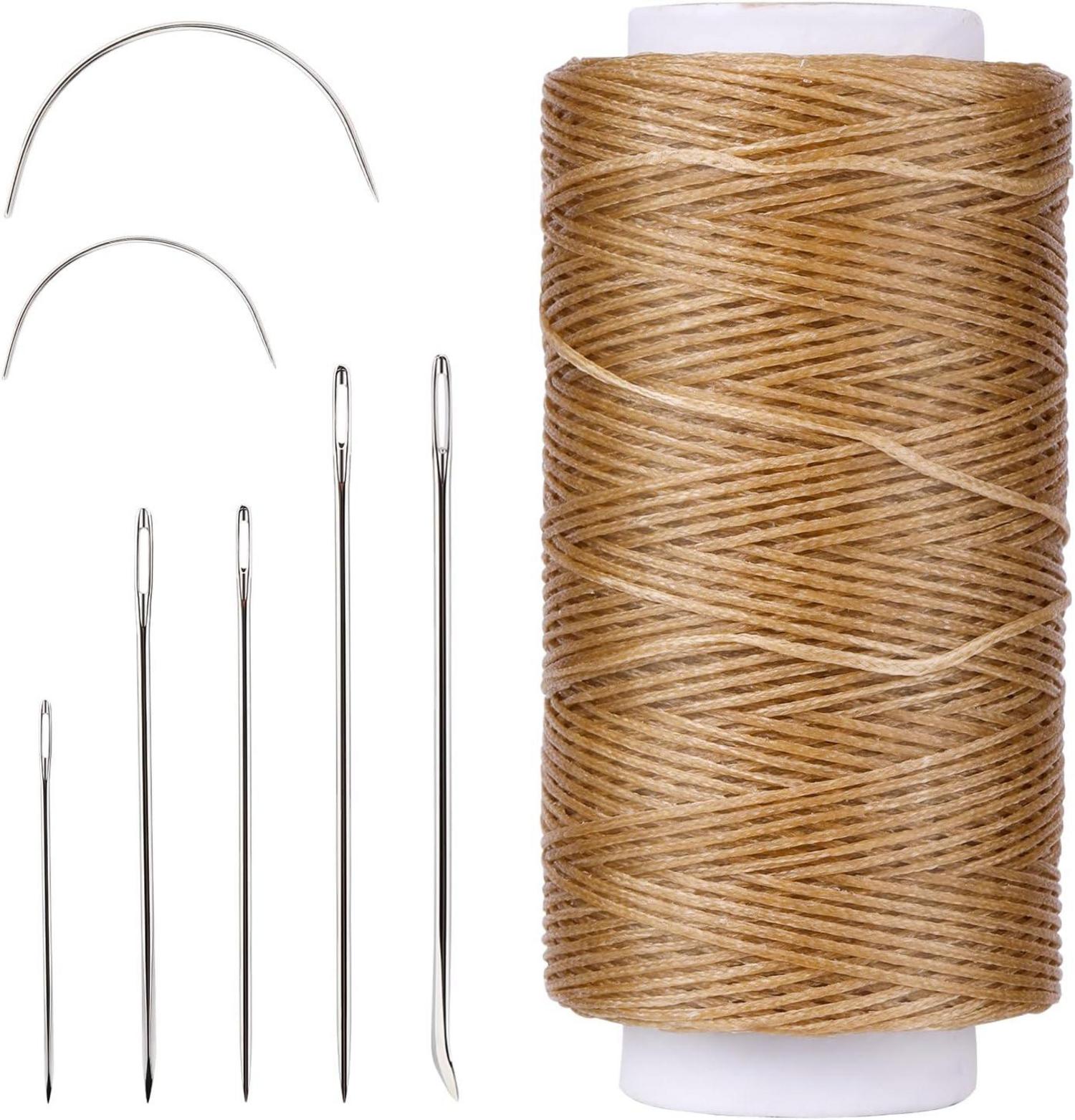 Leder Faden Set 150D Wachsfaden Ledernähgarn Nadeln Khaki