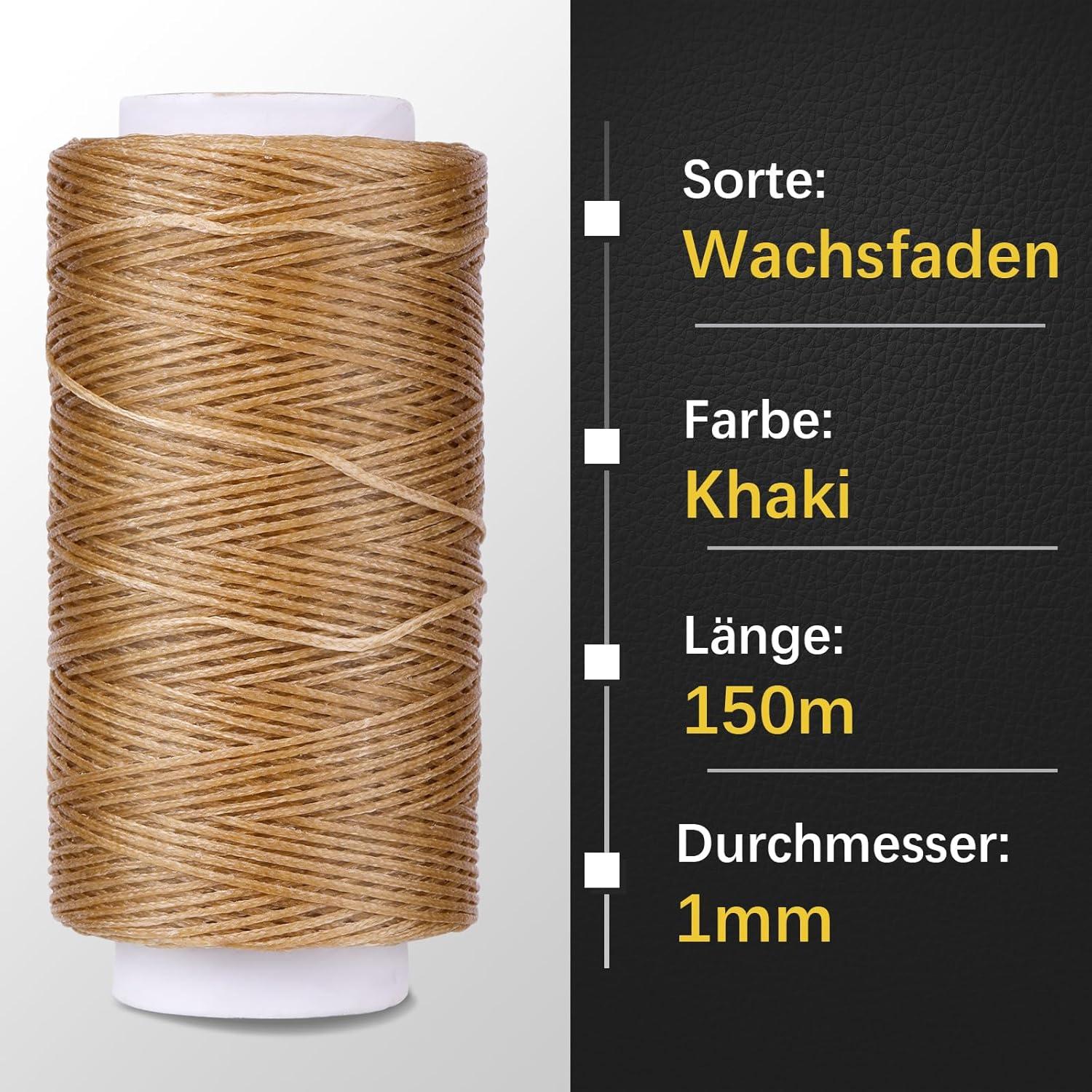 Leder Faden Set 150D Wachsfaden Ledernähgarn Nadeln Khaki