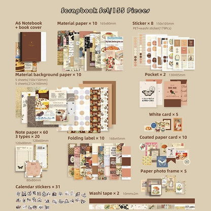 Vintage Scrapbook Set mit Notizbuch & Zubehör – DIY Geschenk