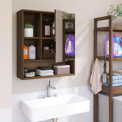 Badezimmerschrank mit Spiegel, Wandmontage, Bambus, Über