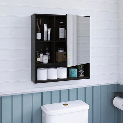 Badezimmerschrank mit Spiegel Wandmontage Bambus schwarz