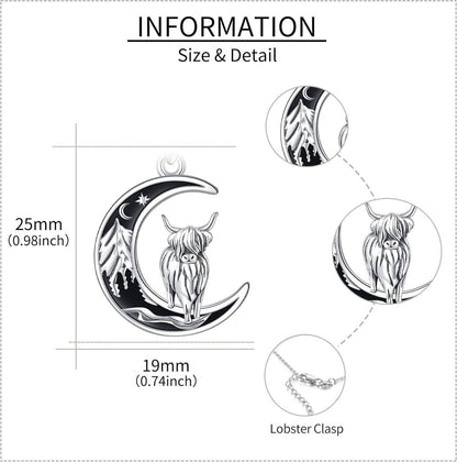 Hochland Kuh Halskette 925 Sterling Silber für Frauen und Mädchen