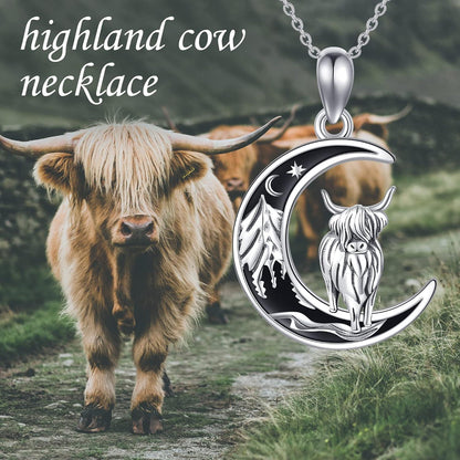 Hochland Kuh Halskette 925 Sterling Silber für Frauen Mädchen