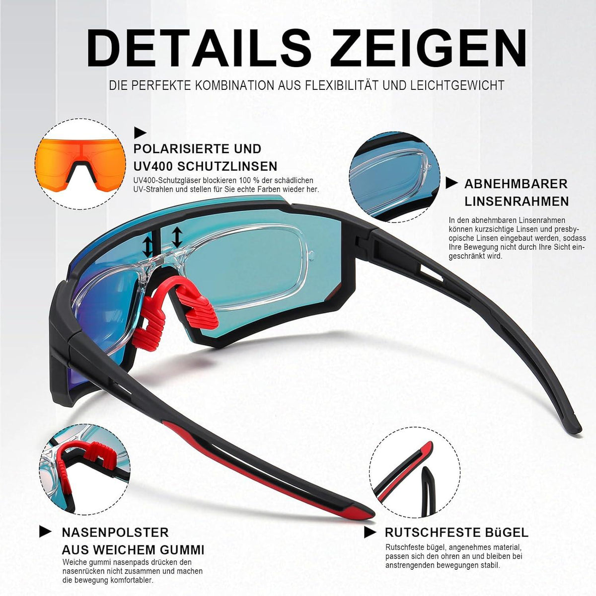 Sportbrille-Sonnenbrille Polarisiert UV400 Herren-Damen-Fahrradbrille UV-Schutz