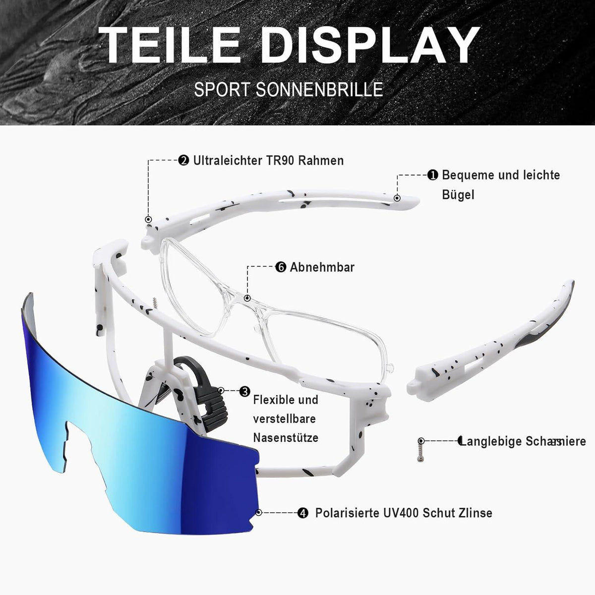 Sportbrille Polarisiert UV400 für Radfahren und Ski in 53 Farben