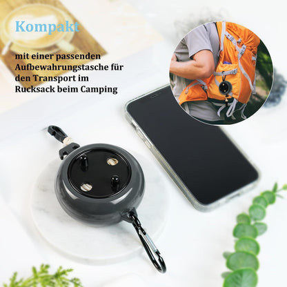 Ausziehbare Wäscheleine 10m mit Clips für Camping & Reise (Schwarz)
