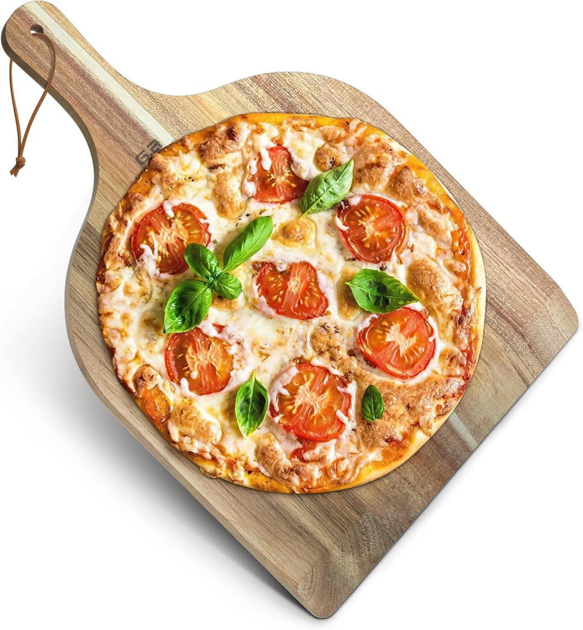 Pizzabrett aus Akazienholz 30 cm mit Griff, vielseitig