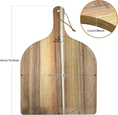 Pizzabrett Akazienholz 30 cm mit langem Griff für hausgemachte Pizza