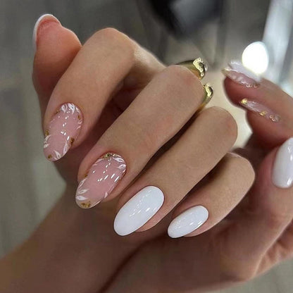 24er Set Mandel Nägel Cute Blumen French Acryl Fake Nails Kit