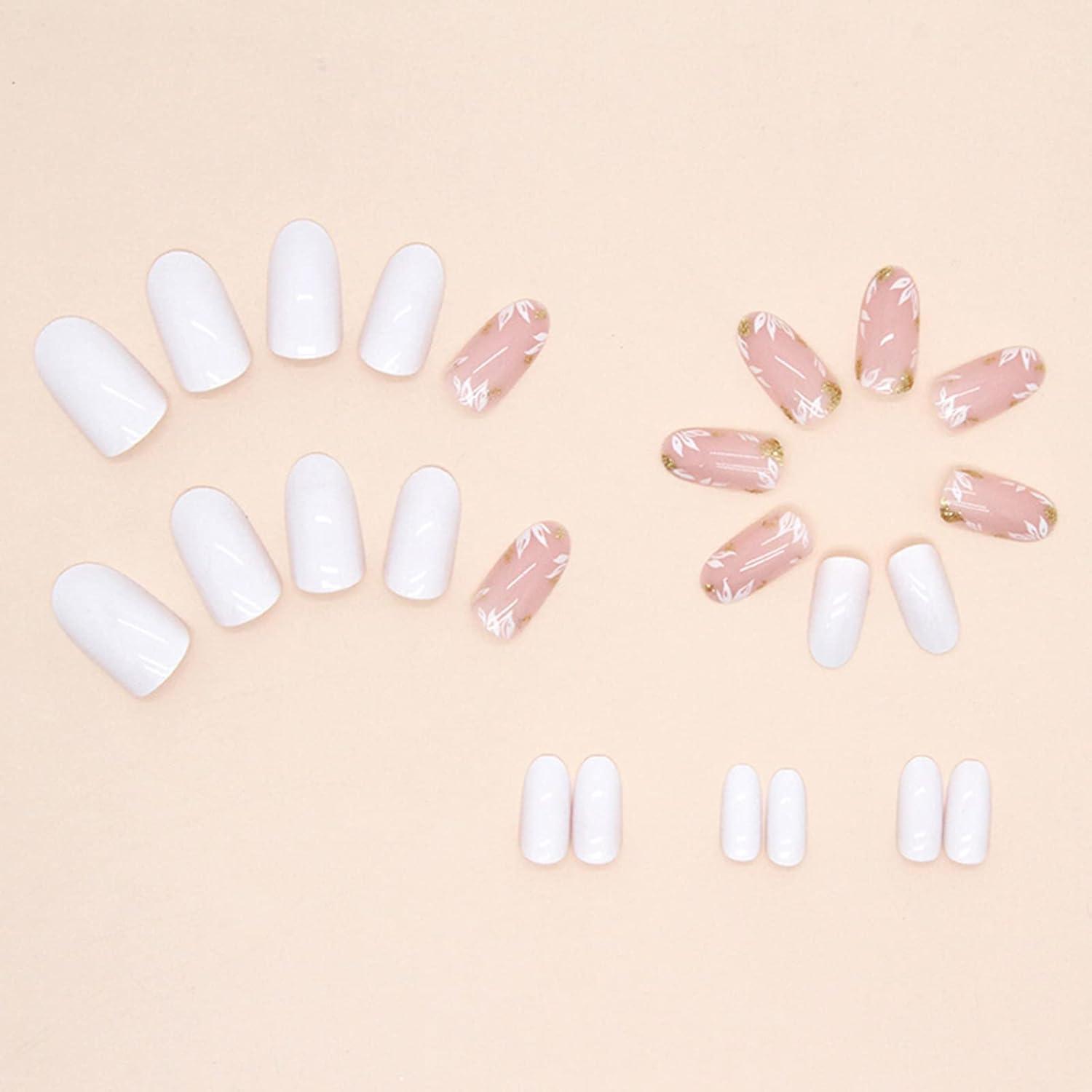 24er Set Mandel Nägel Cute Blumen French Acryl Fake Nails Kit