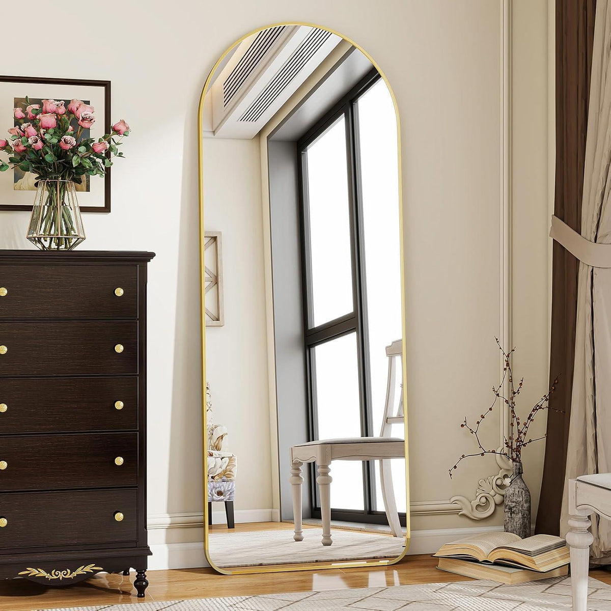 Gewölbter Standspiegel Gold 163cm – Ganzkörper Spiegel für Schlafzimmer