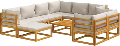 Gartenmöbel Set Holz 10-tlg Balkon Lounge Hellgrau Kissen