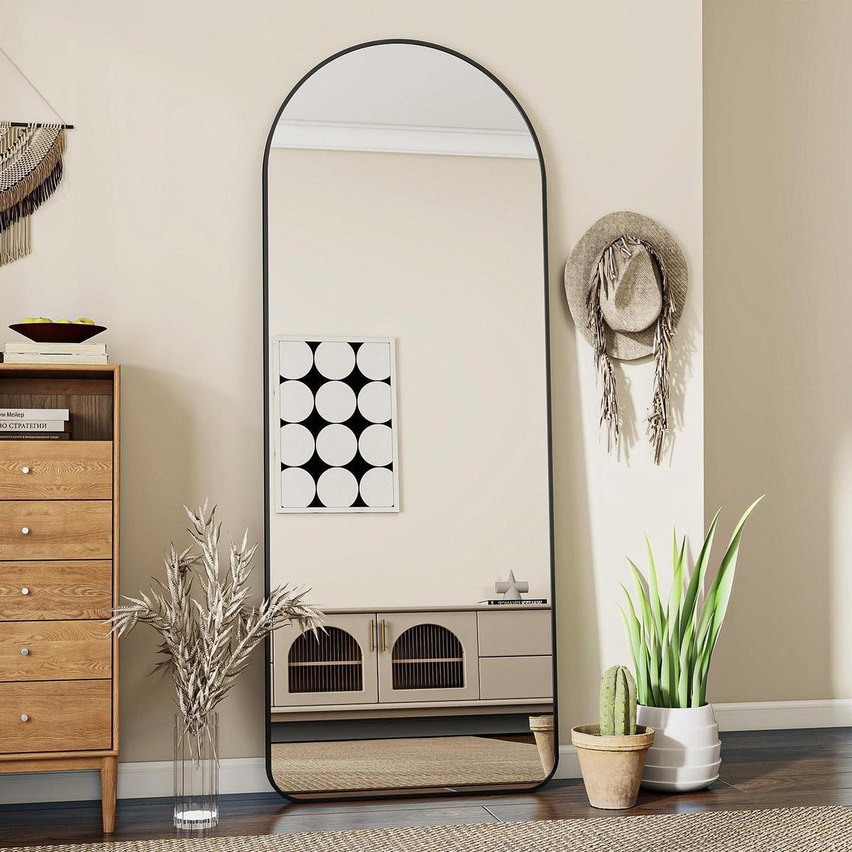 Gewölbter Standspiegel Schwarz – 163cm Ganzkörperspiegel