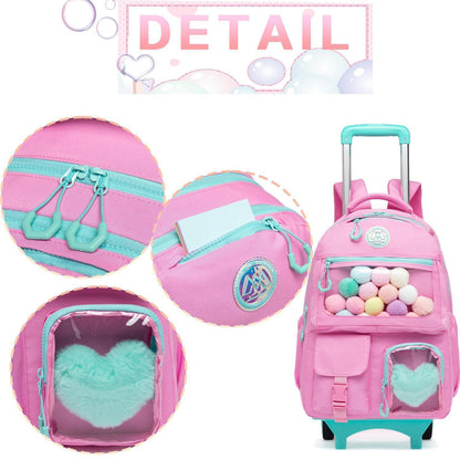 Kinder Trolley Rucksack Rosa – Schulrucksack mit Rollen & Zubehör