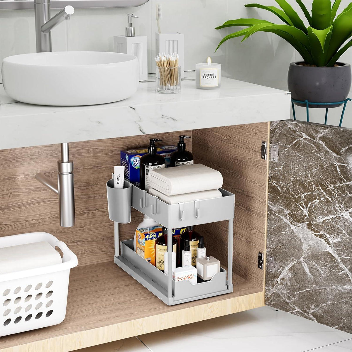 Unter Waschbecken Regal 2 Etagen Grau Organizer Arbeitsplatte Küche Standregal