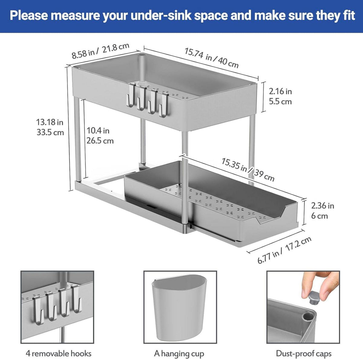 Unter Waschbecken Regal 2 Etagen Standregal Küche Organizer - Grau