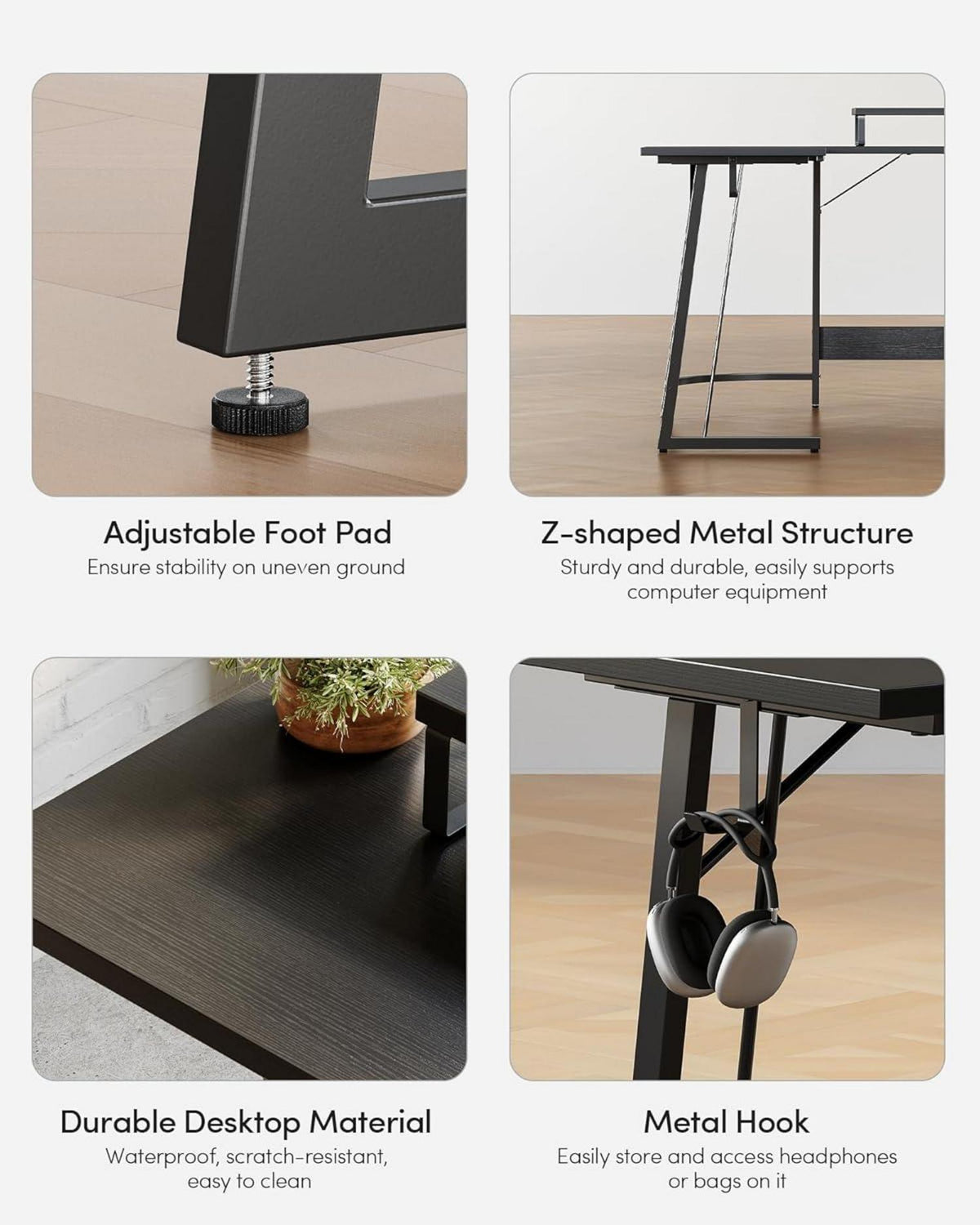 Gaming Schreibtisch L-Form 120x120 cm mit Monitorständer Schwarz