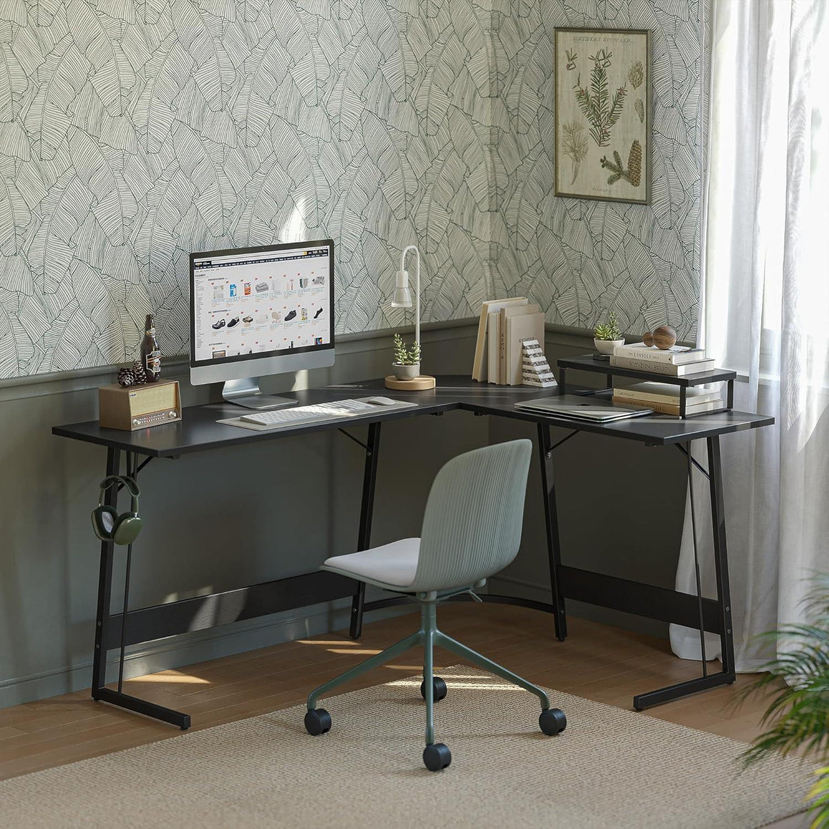 Gaming Tisch L-Form 120x120cm mit Monitorständer Schwarz