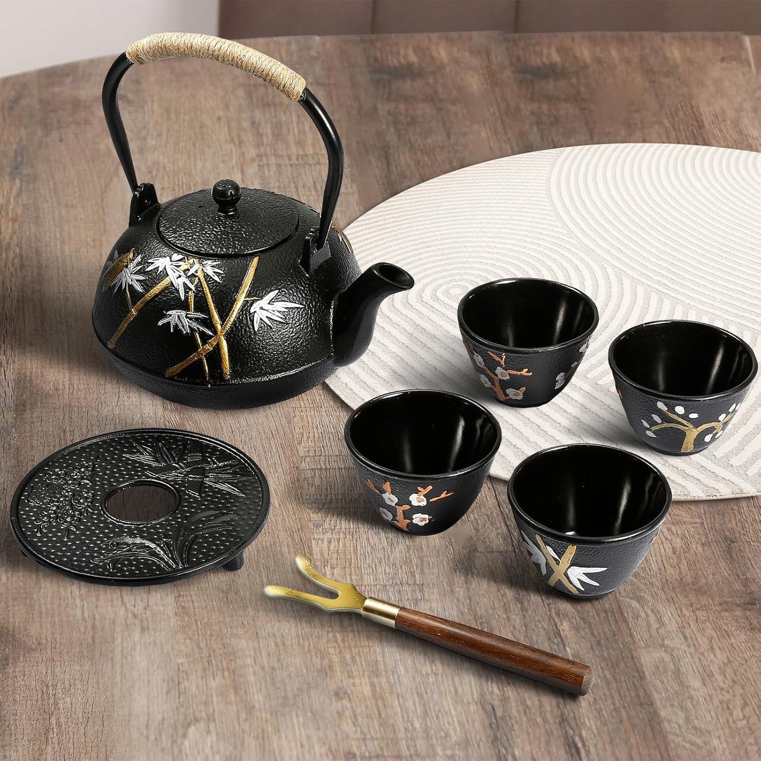 Gusseisen Teekanne Set 1,2 Liter 4 Teebecher Handbemaltes