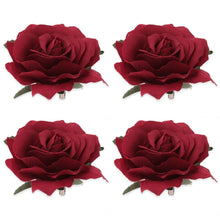 4er Set Blumen-Haarspangen Stoffrose Broschen Haarschmuck_rot