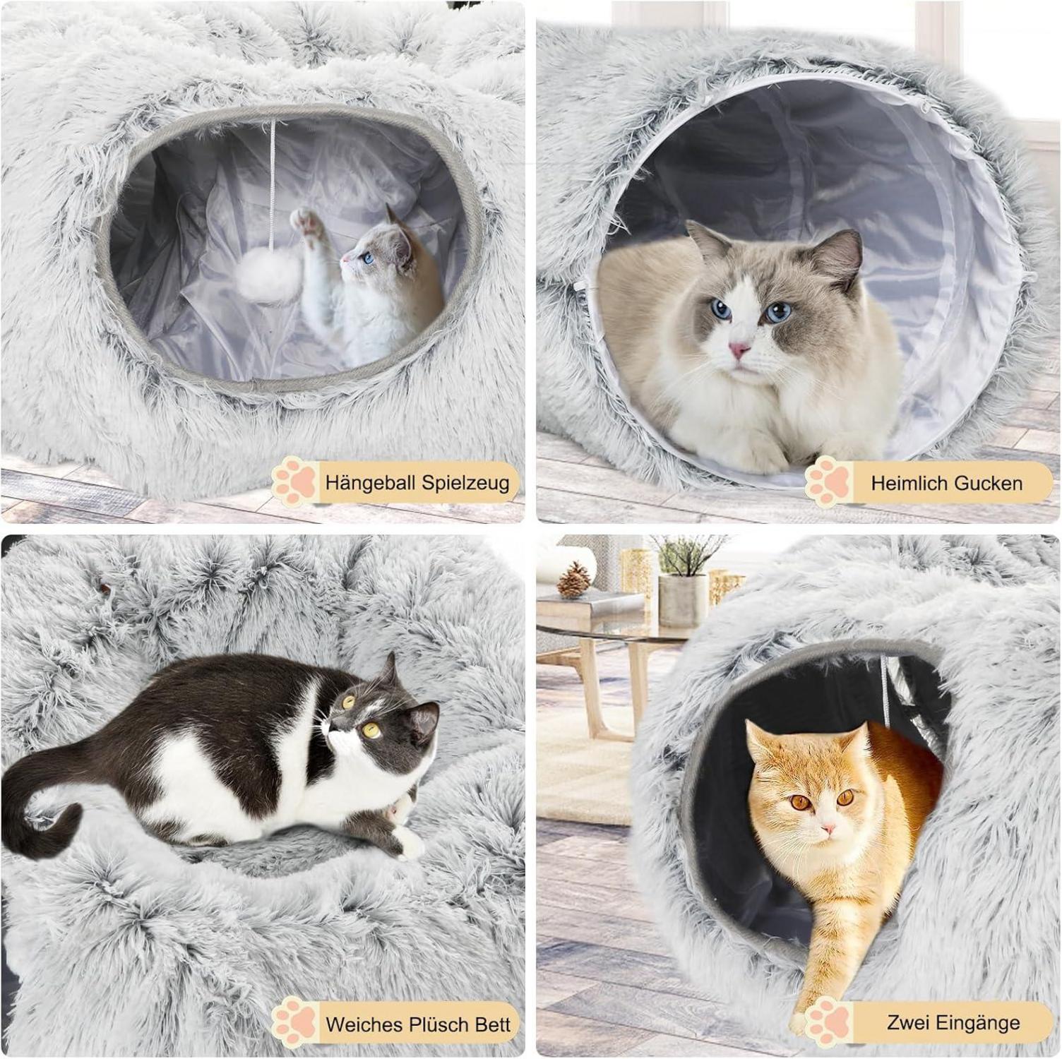 Mfsdai Plüsch Katzentunnel & Katzenbett Indoor Multifunktions Katzenspielzeug