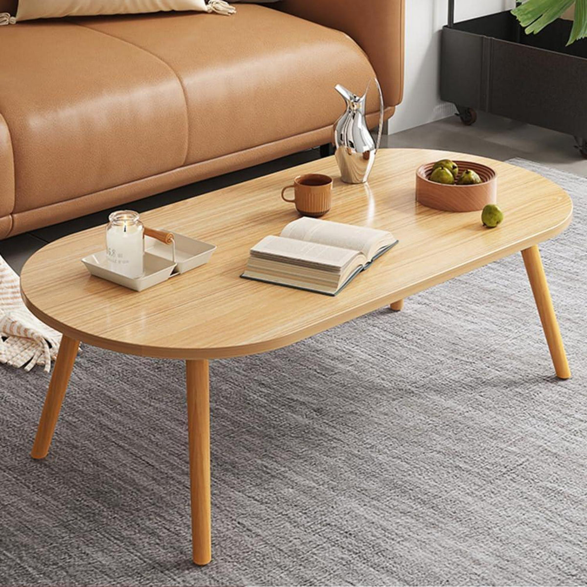Ovaler Couchtisch mit stabilen Tischbeinen, moderner Beistelltisch 80