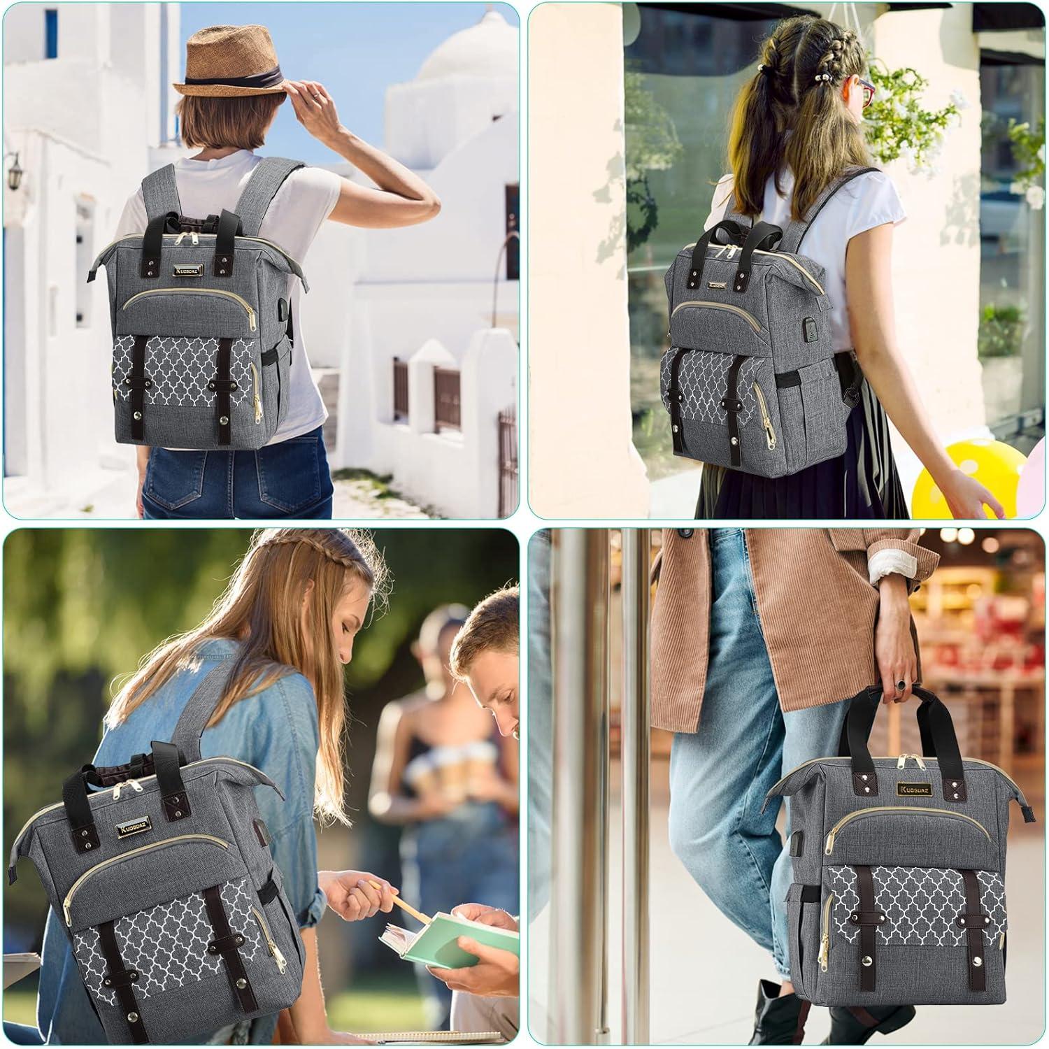 Damen Schulrucksack Teenager USB Laptopfach 15,6 Zoll Reise Rucksack Grau
