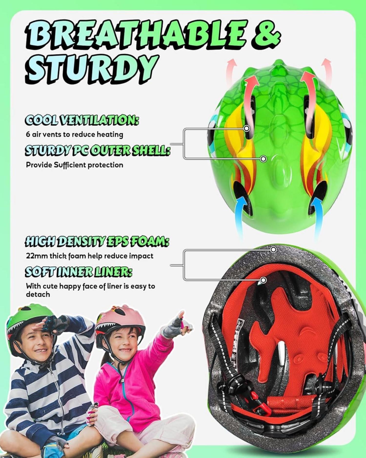 Kinder Fahrradhelm Niedliches 3D Cartoon Design Grün Verstellbare
