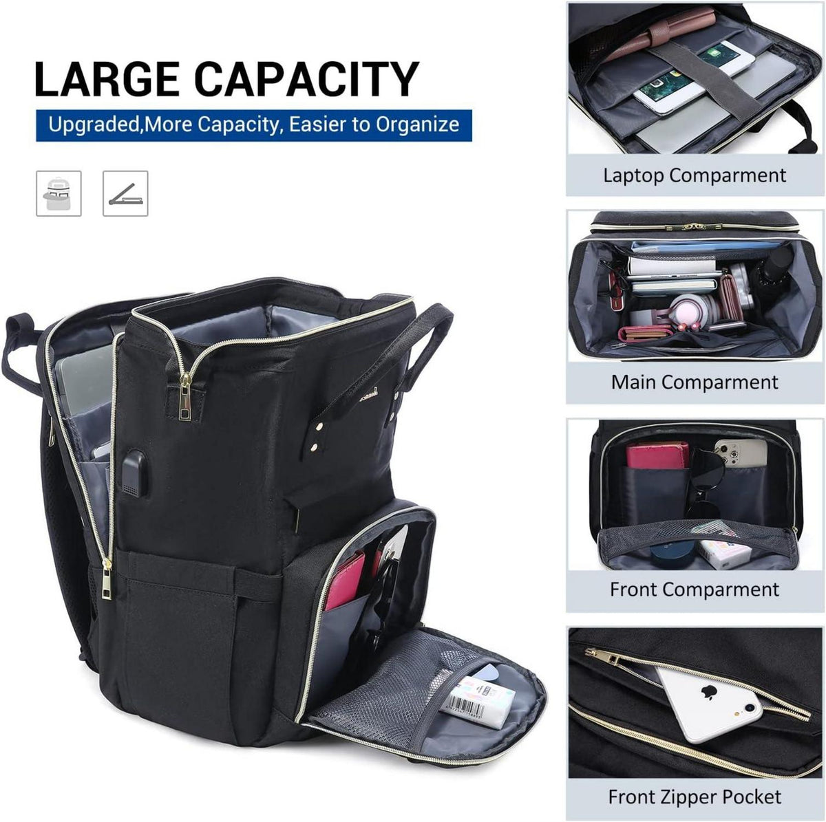 Groß Schwarz Wasserdichter Laptoprucksack 17 Zoll mit getrenntem Fach