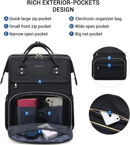 Damen Rucksack Wasserdicht Groß Laptoprucksack 17 Zoll Schwarz
