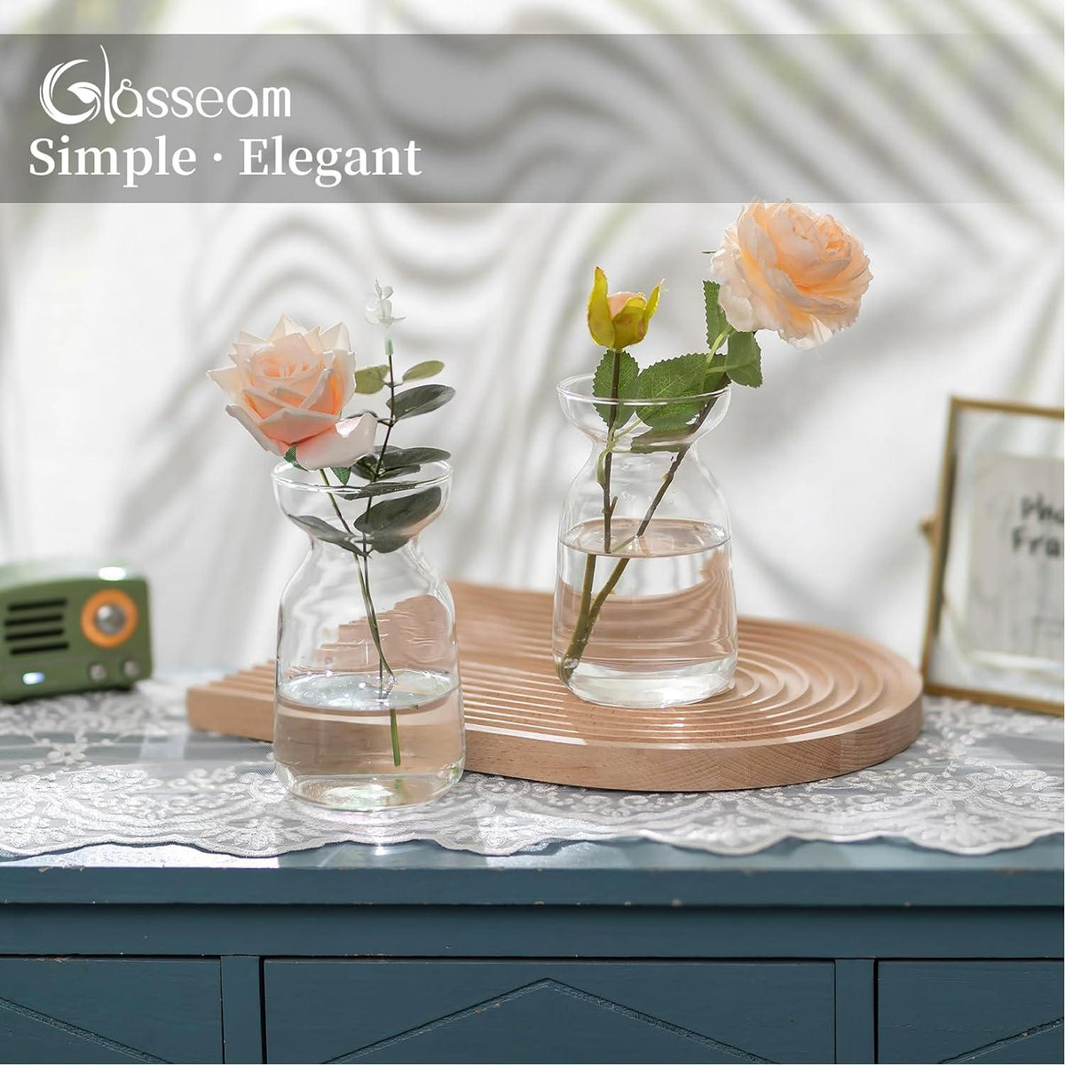Moderne Glasseam Blumenvasen Set für Tischdeko - 3er Pack