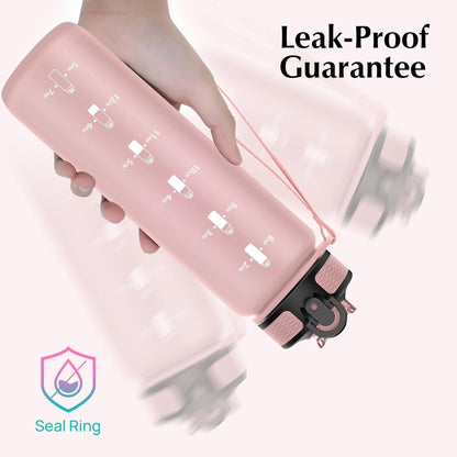 1L Sportwasserflasche mit Strohhalm Tritan BPA-frei Zeitmarkierungen - Rosepink