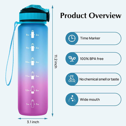 EYQ 1L TRITAN BPA Free Sportwasserflasche mit Zeitmarker