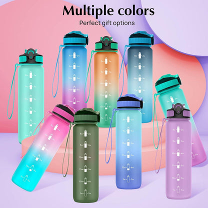 Trinkflasche 1L Sportwasserflasche mit Stroh Zeitmarker BPA-Free