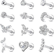 Piercing Ohrringe Set Tragus Helix Knorpel Zirkonia 12 Stück Silber