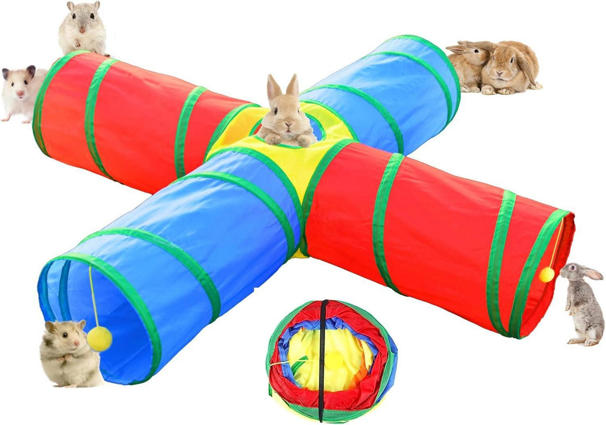 Kaninchen Meerschweinchen Tunnel Spielzeug 4 Wege faltbar Buntes