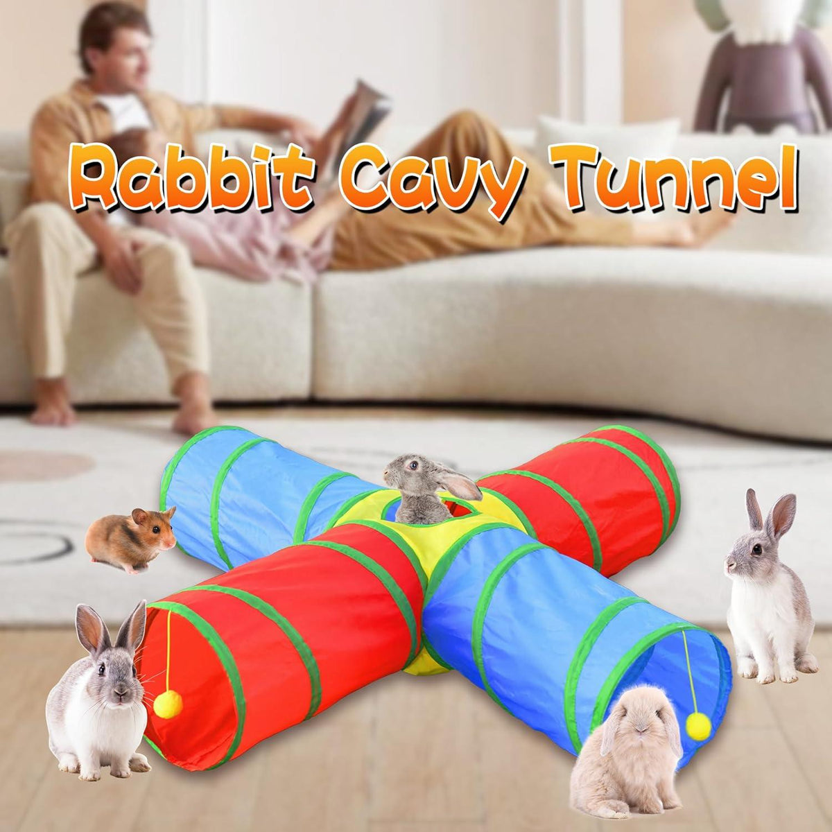 Regenbogen Kaninchen Meerschweinchen Tunnel 4 Wege zusammenklappbar