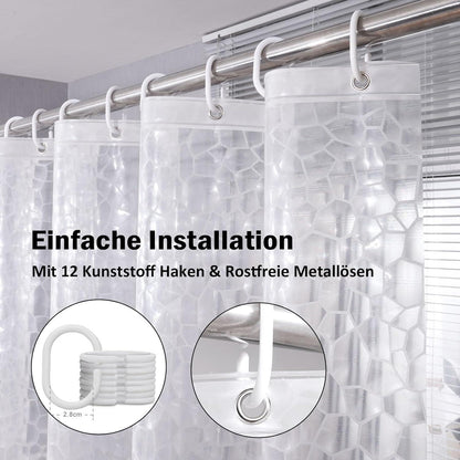 Duschvorhang 180x220cm Antischimmel Transparent Wasserdicht mit Magneten